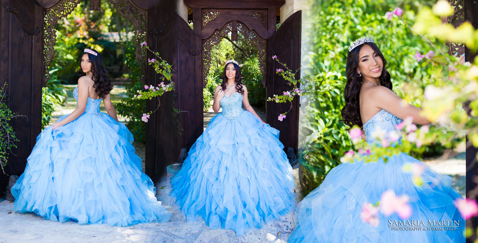 quinceanera with flowers, samaria martin photography, quinceaneras dresses in Miami, Miami dress rental, quince photography near me