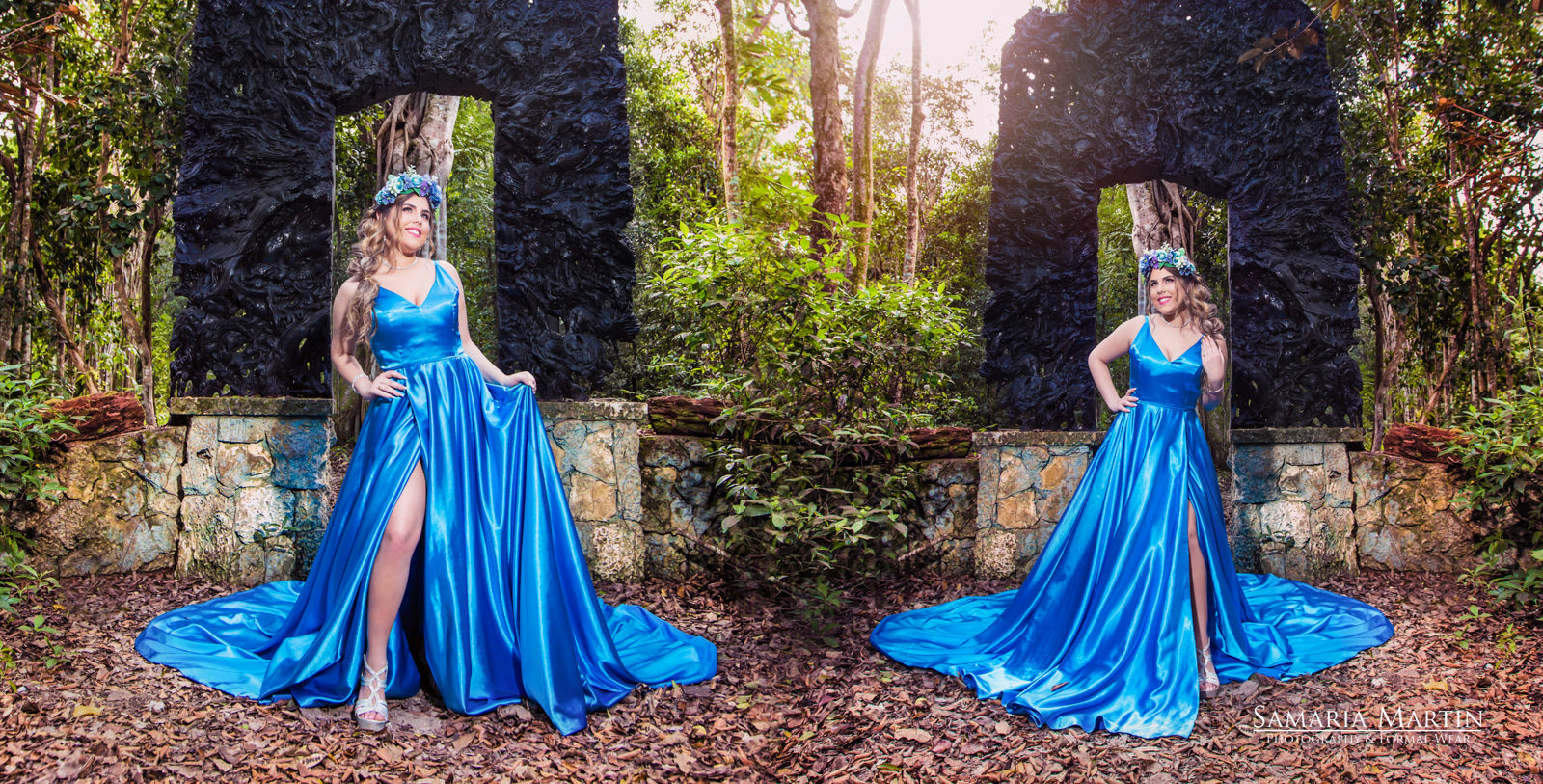 Blue quinceanera dresses, quinceanera photoshoot in a garden, morilee blue dresses, 15 photoshoot with flowers, best Naples photographer, Samaria Martin Photography