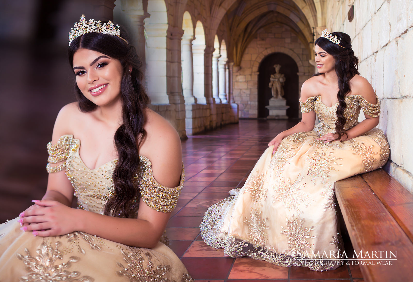 samaria martin qINCE PICTURE IDEAS MIAMI Ragassa dress, Spanish monastery miami quince ideas