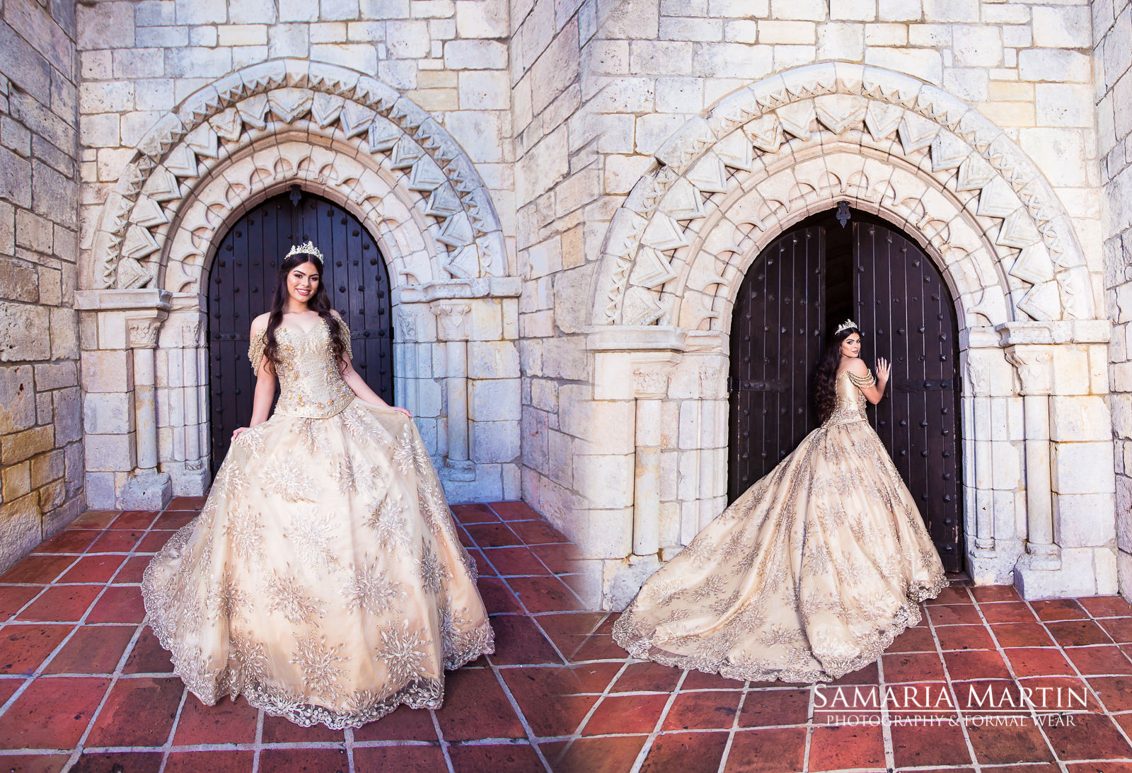 Ragassa dress, Spanish monastery miami quince ideas