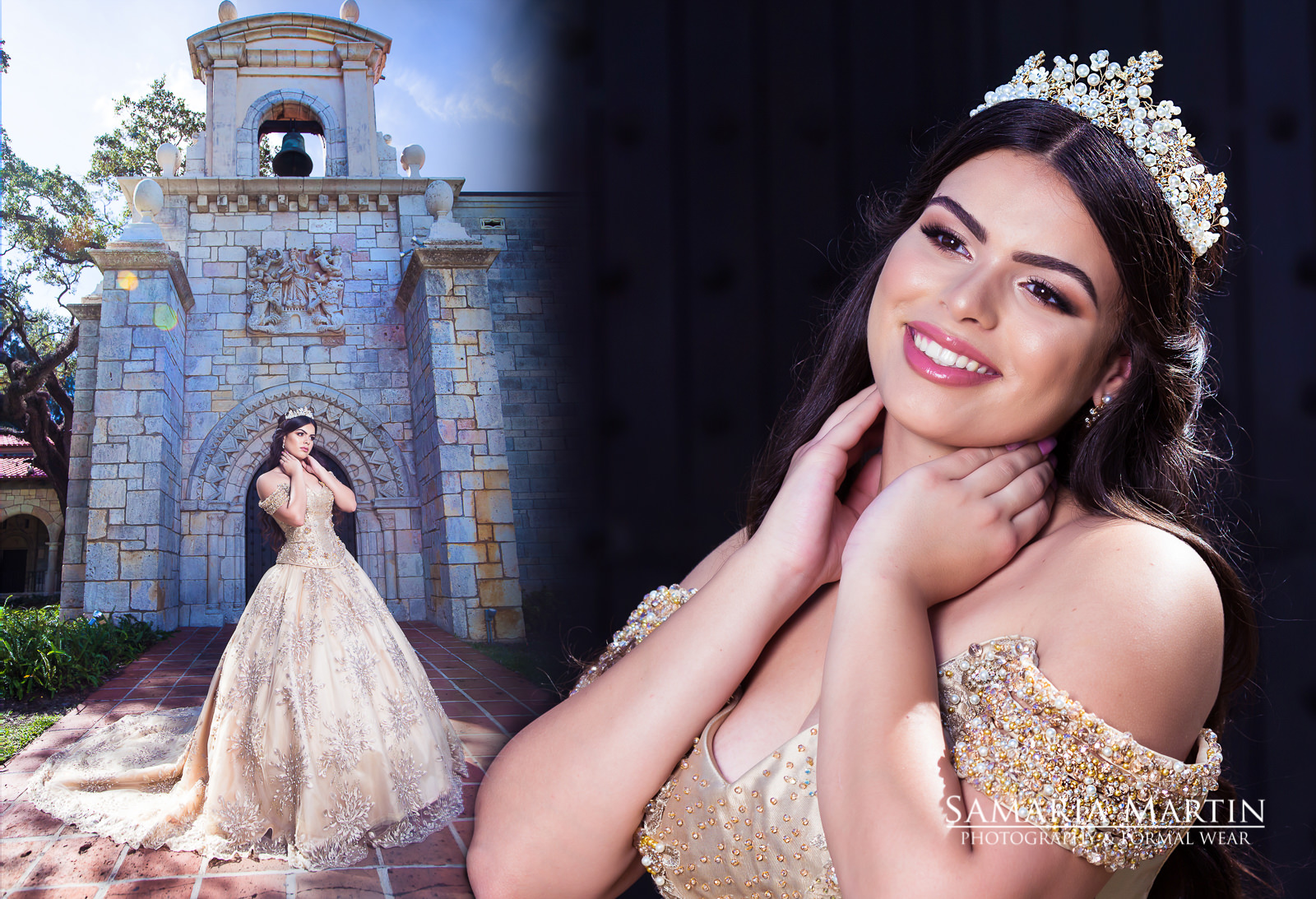 Ragassa dress, Spanish monastery miami quince ideas