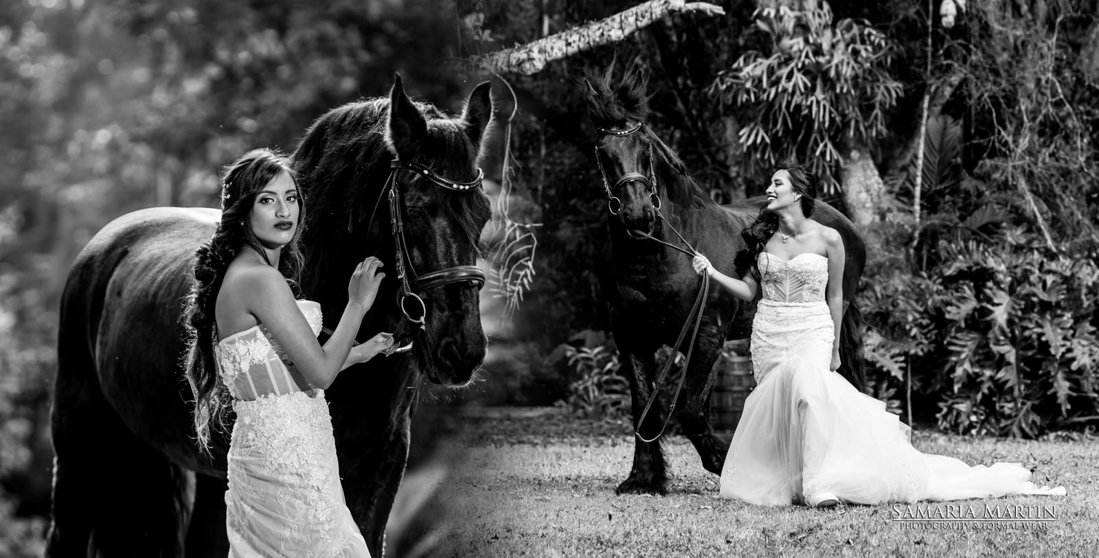 black and white quinceanera photoshoot, black and white quinceaneras pictures, best quinceaneras pictures, quinceranera with a horse, miami best photographer, Samaria Martin