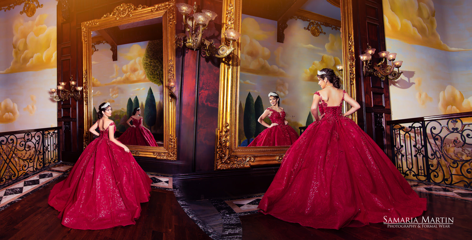 Quinceanera photos in Cruz Building, exclusive quinceanera photos, photos with red dress, Samaria Martin photography