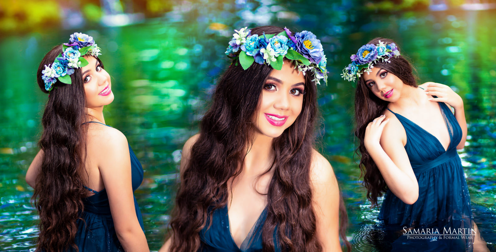 Quinceanera with blue flowers, vestidos de quinceaneras cerca de mi, Samaria Martin photography, Miami Dress Rental