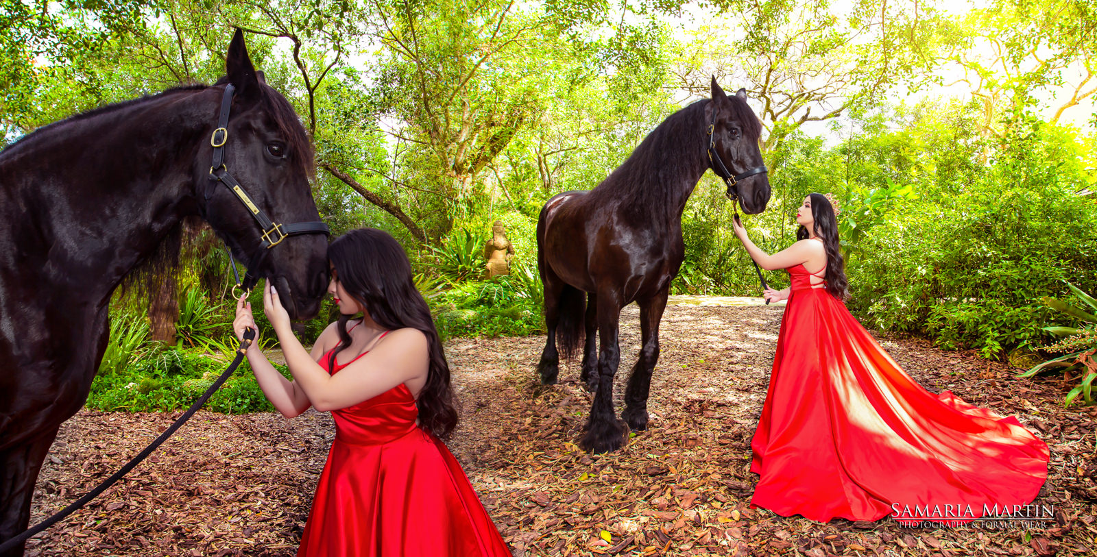 quinceanera with horses, quinceanera photoshoot in the forest, sweet 15, 15 photoshoot with horses, best Tampa photographer, Samaria Martin 1