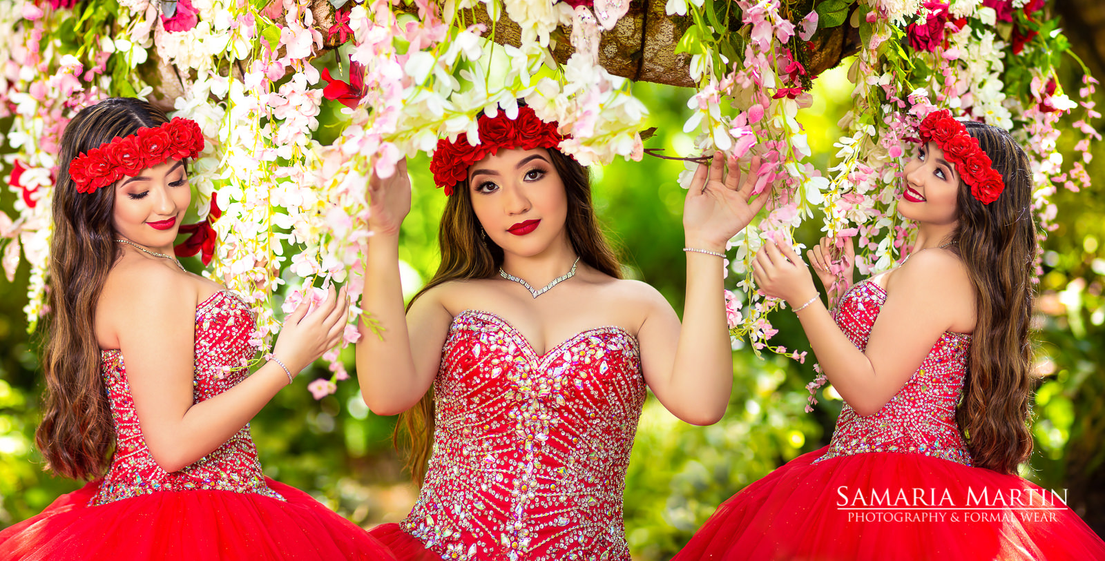 Quinceanera with flowers, best photos quinces in Secret Garden, south Florida photographer, Samaria Martin, vestidos Morilee
