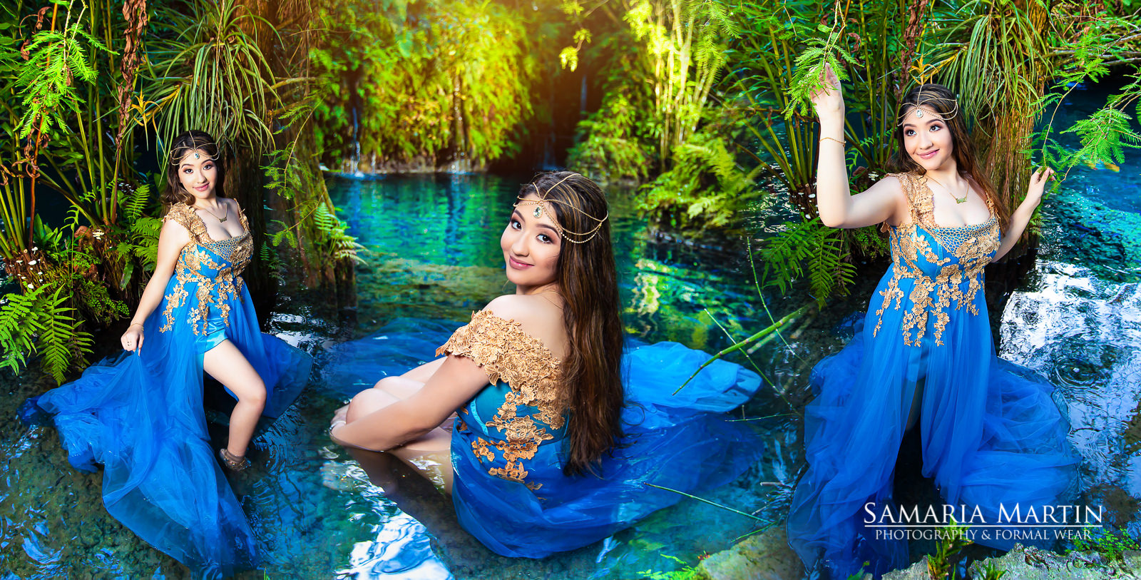 Photos in the water, mejores sesiones de fotos de quinceaneras en Secret Garden, fotografos de quinceaneras, fotografos profesionales en Miami, Samaria Martin best quinceanera photographer