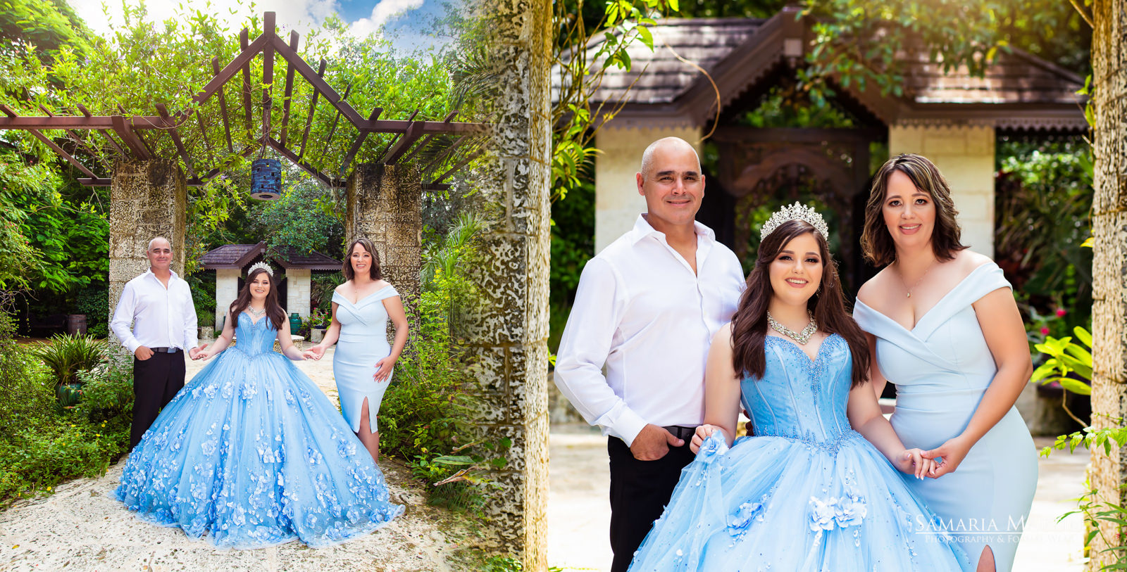 Photoshoot with family, photo quinceanera with blue dress, best quinceanera pictures, quinceanera in Florida, Samaria Martin photography