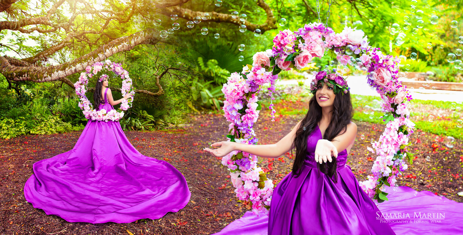 Quinceanera with purple dress, quinceanera with flowers, photos quince, best photoshoot quinceanera, exclusivos vestidos de quince, Samaria Martin photography