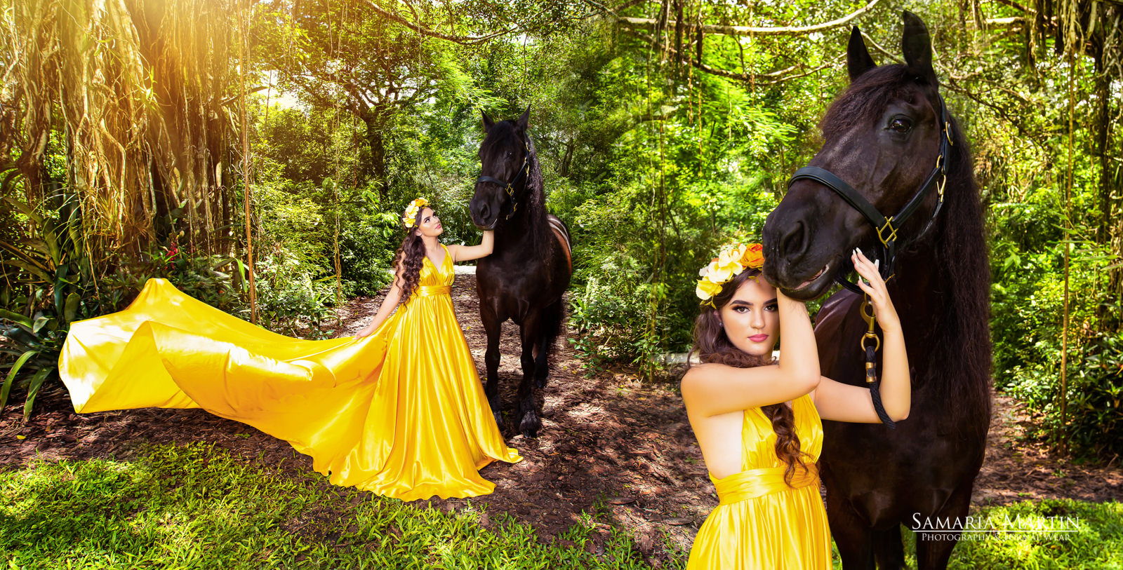 Photos in garden with horse, photos with yellow dress, quinceanera stores near me, quinceanera dresses, quinceanera supply store