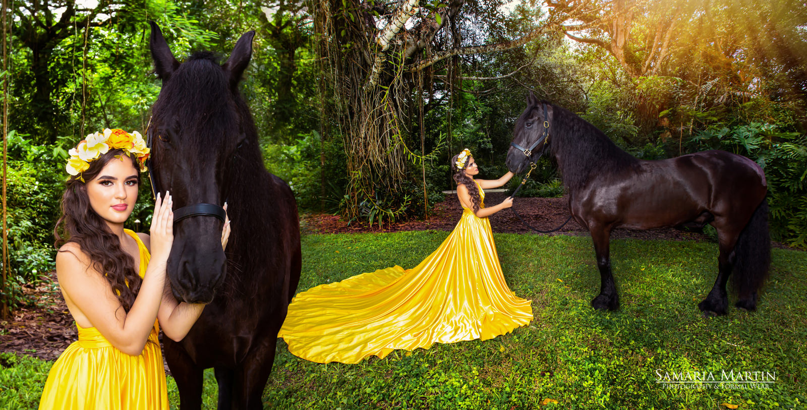 Quinceanera photoshoot with horse, quinceanera dresses websites, quinceanera dress store, quinceanera photosession with horses, exclusive yellow dress