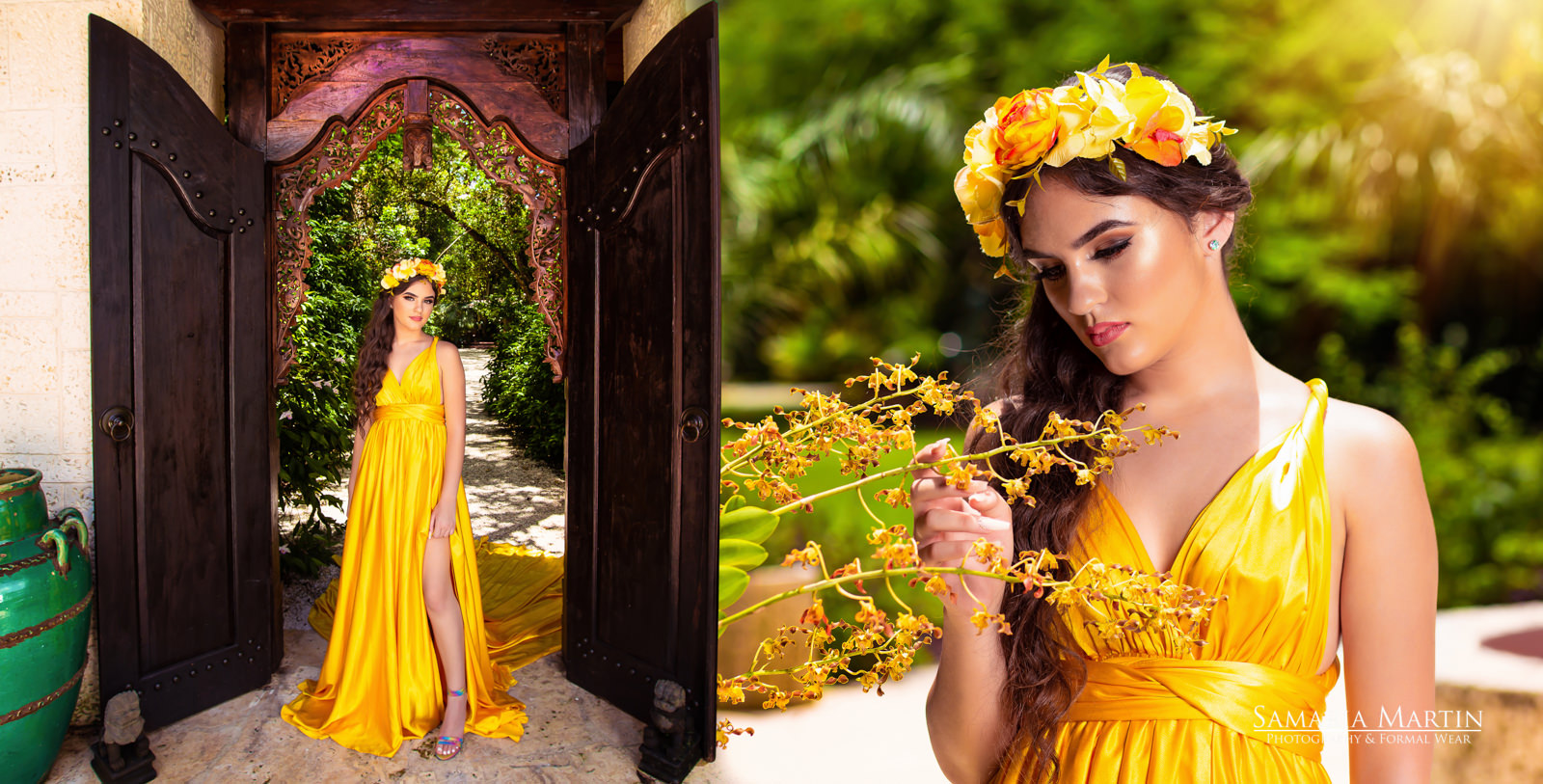 Quinceanera with flowers, Samaria Martin photographer, quinceanera dress store, quince dress boutique, photos quince in Miami