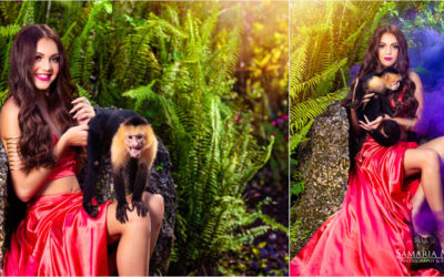 Quinceanera with monkey in Secret Garden