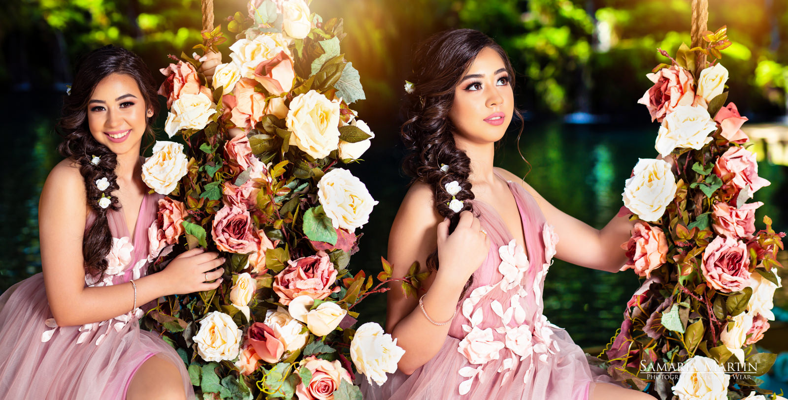 Quinceanera photoshoot with flowers, sweet 15, Samaria Martin photography, Miami dress rental, best photographer near me