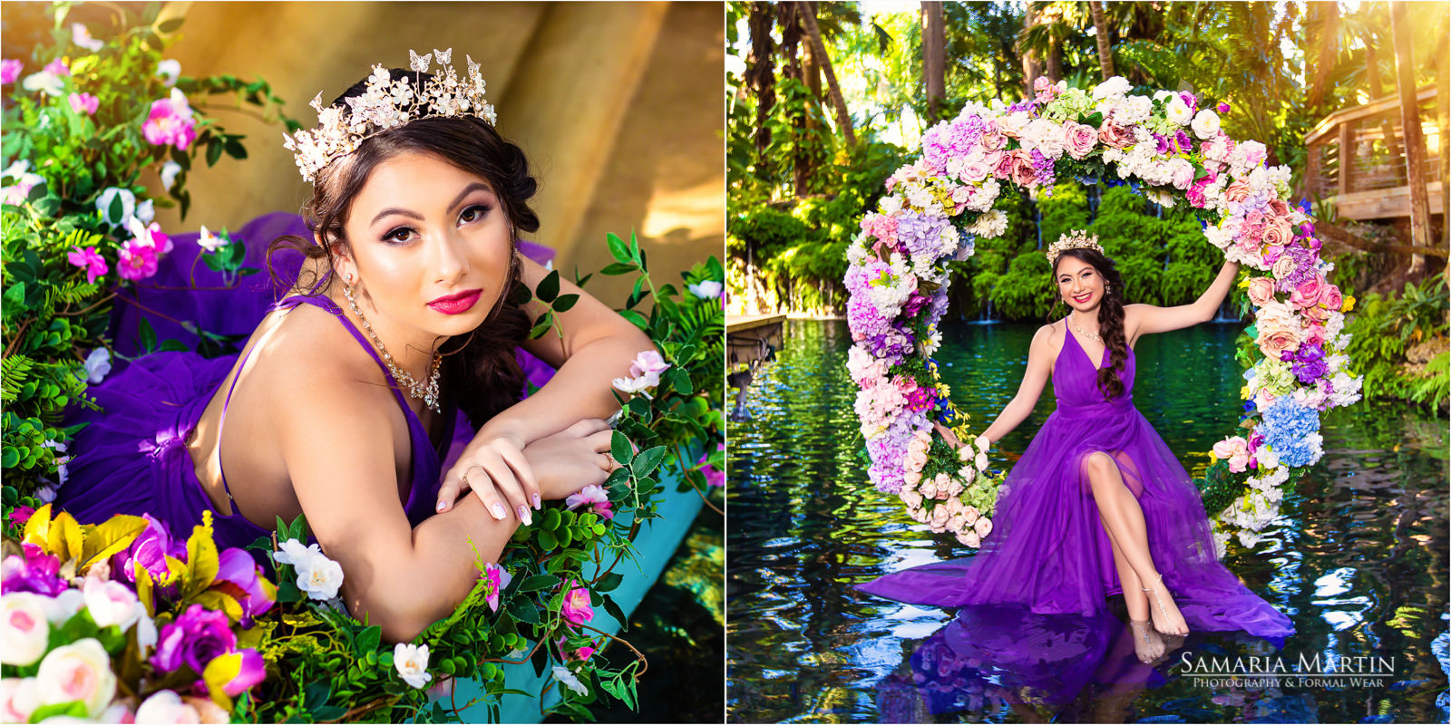 15 photoshoot with flowers, quinceanera with violet dress, quinceanera pictures ideas, fotografos profesionales en Miami