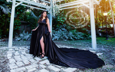 Quinceanera with black flying dress