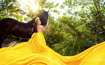 Quinces Photoshoot with black horse