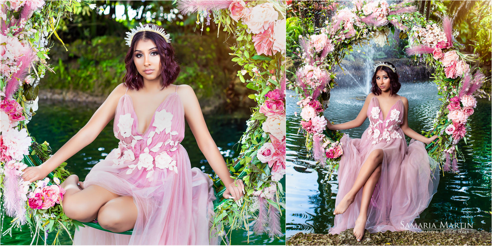 Quinceaneras dresses 2021, quinceanera with flowers photoshoot, best quinceaneras pictures, best photographer in Miami, Samaria Martin Photographer 2