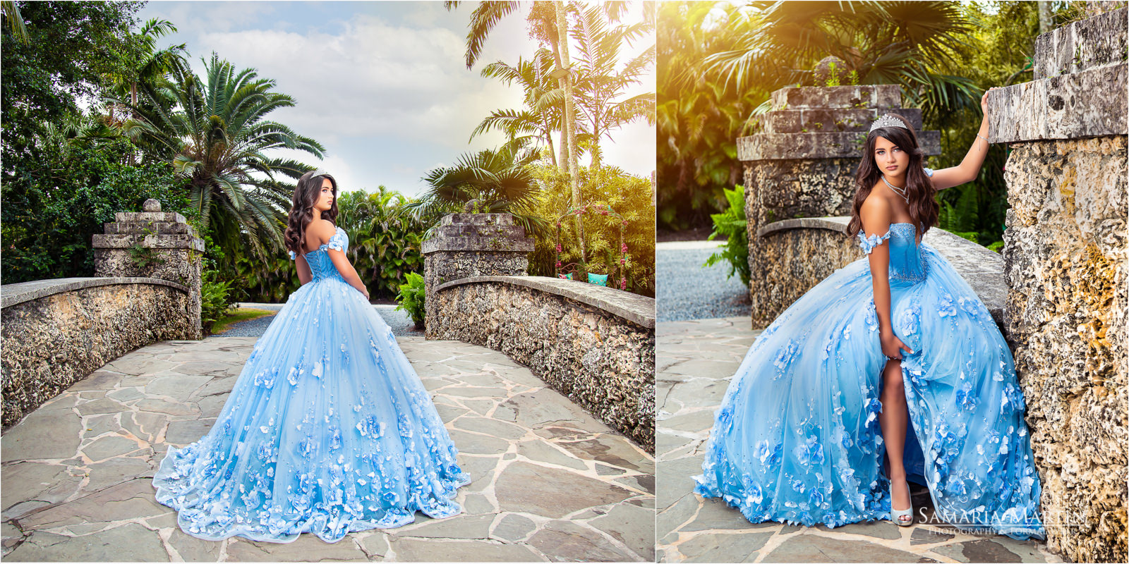 Rent quinceanera dresses, Villa Turqueza photoshoot, blue quinceanera dresses, vestidos quinceaneras, mejores fotos de quinceaneras en Miami 2