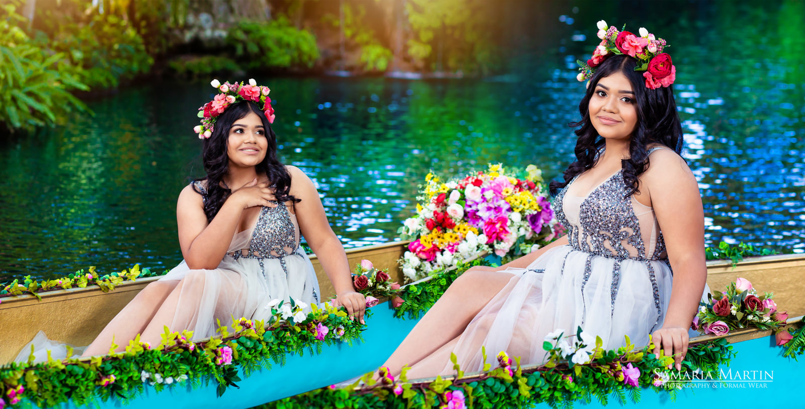 Quinceanera with flowers, quinceanera photoshoot in a lake, 15 photoshoot with flowers, best Tampa photographer, Samaria Martin Photographer 2