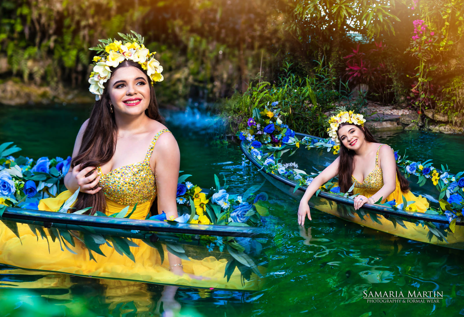 Quinceanera with flowers, quinceanera photoshoot in a lake, 15 photoshoot with flowers, best Tampa photographer, Samaria Martin 6