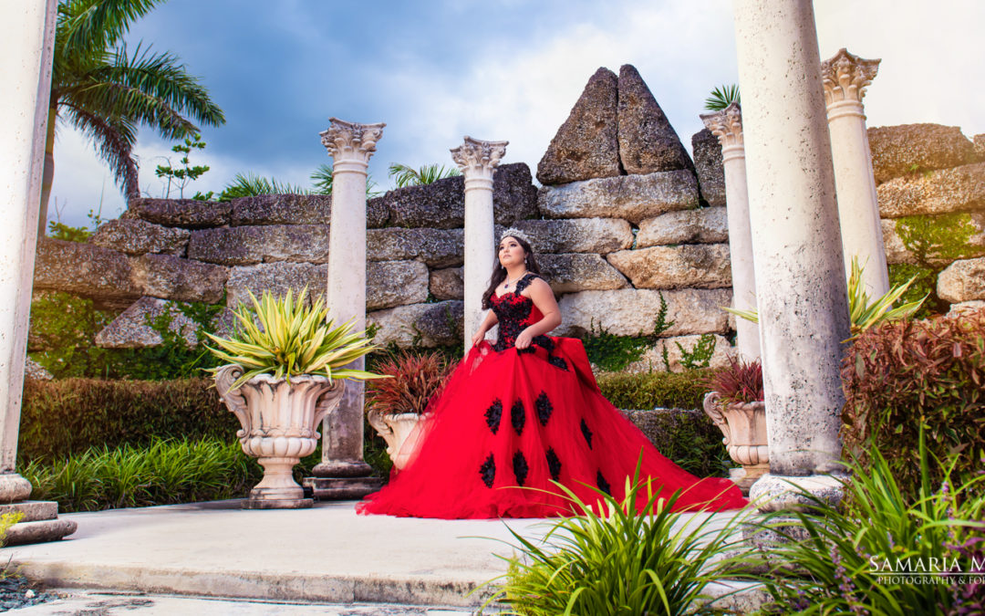 Best Miami quinceanera photos, 15 photoshoot with flowers, best Tampa photographer, Samaria Martin, red quinceanera dresses, Villa Turqueza (1)