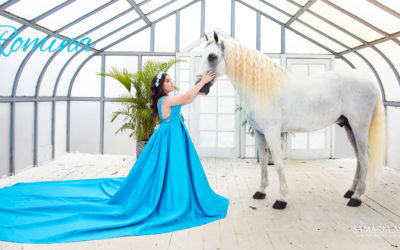 Photoshoot with white horse