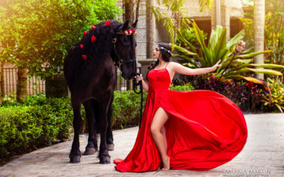 Quinceanera with Black Horse