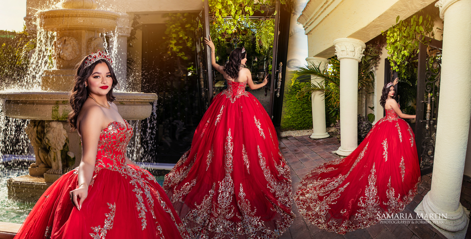 Villa Toscana Quinceanera, custom photoshoot quinceanera, Red Glam dresses, Samaria Martin best photographer, quinceaneras photoshoot in Miami (1)