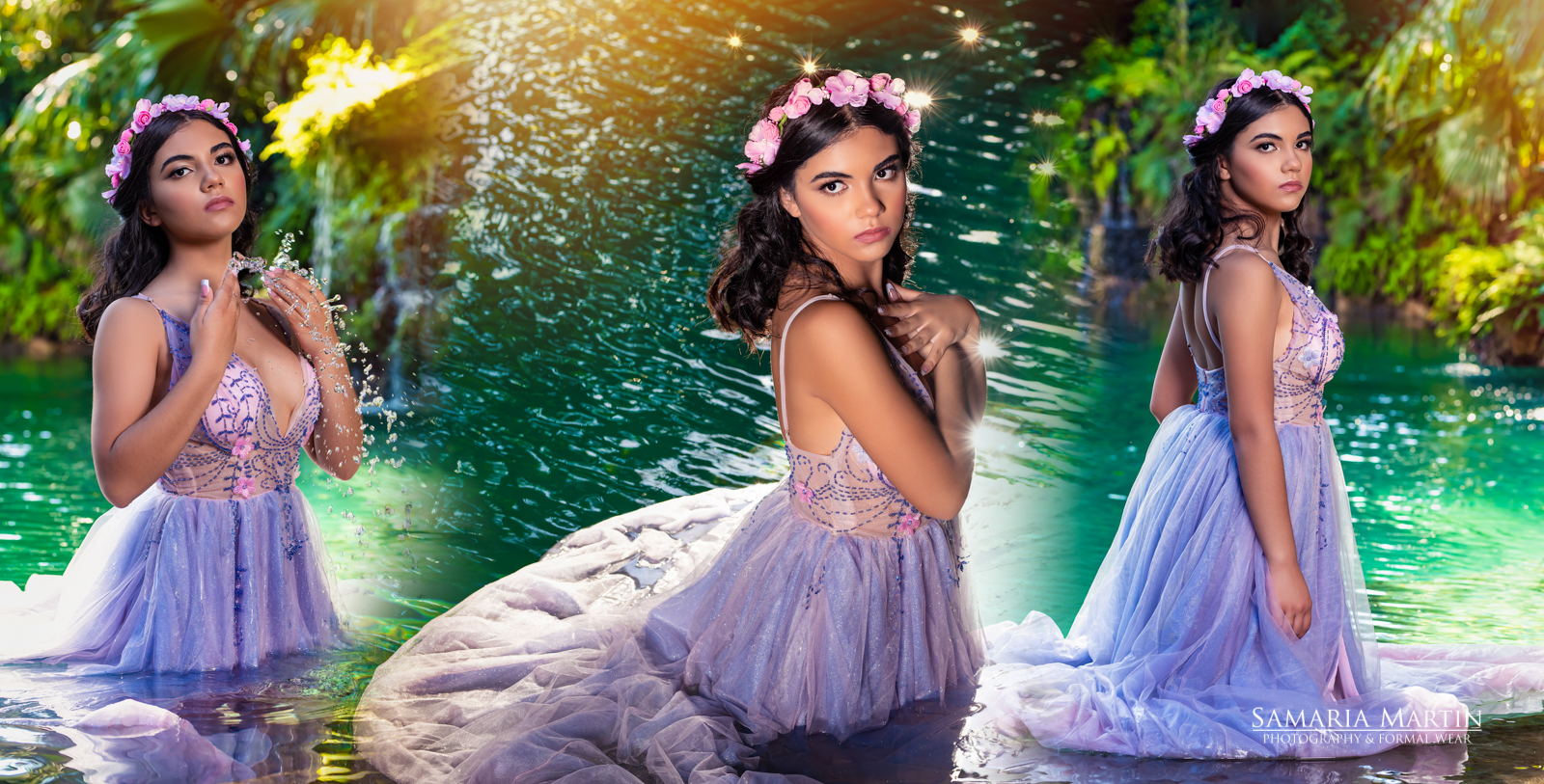 Photoshoot with flowers, photoshoot in a lake, best quinceañera dressed, best Water Dresses, Samaria Martin photography (1)