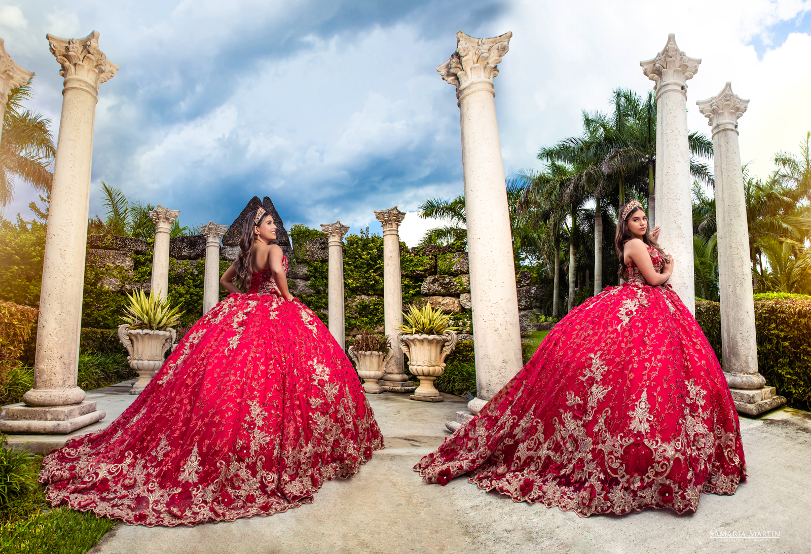 Amazing red hues of a Quince Dress available in our Quinceanera packages 
