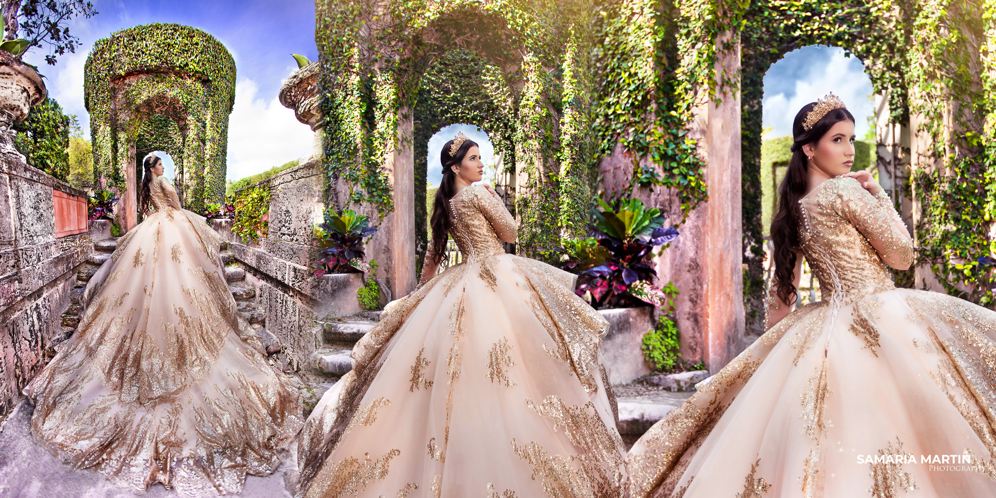 Locations. Quinceanera overview with long dress