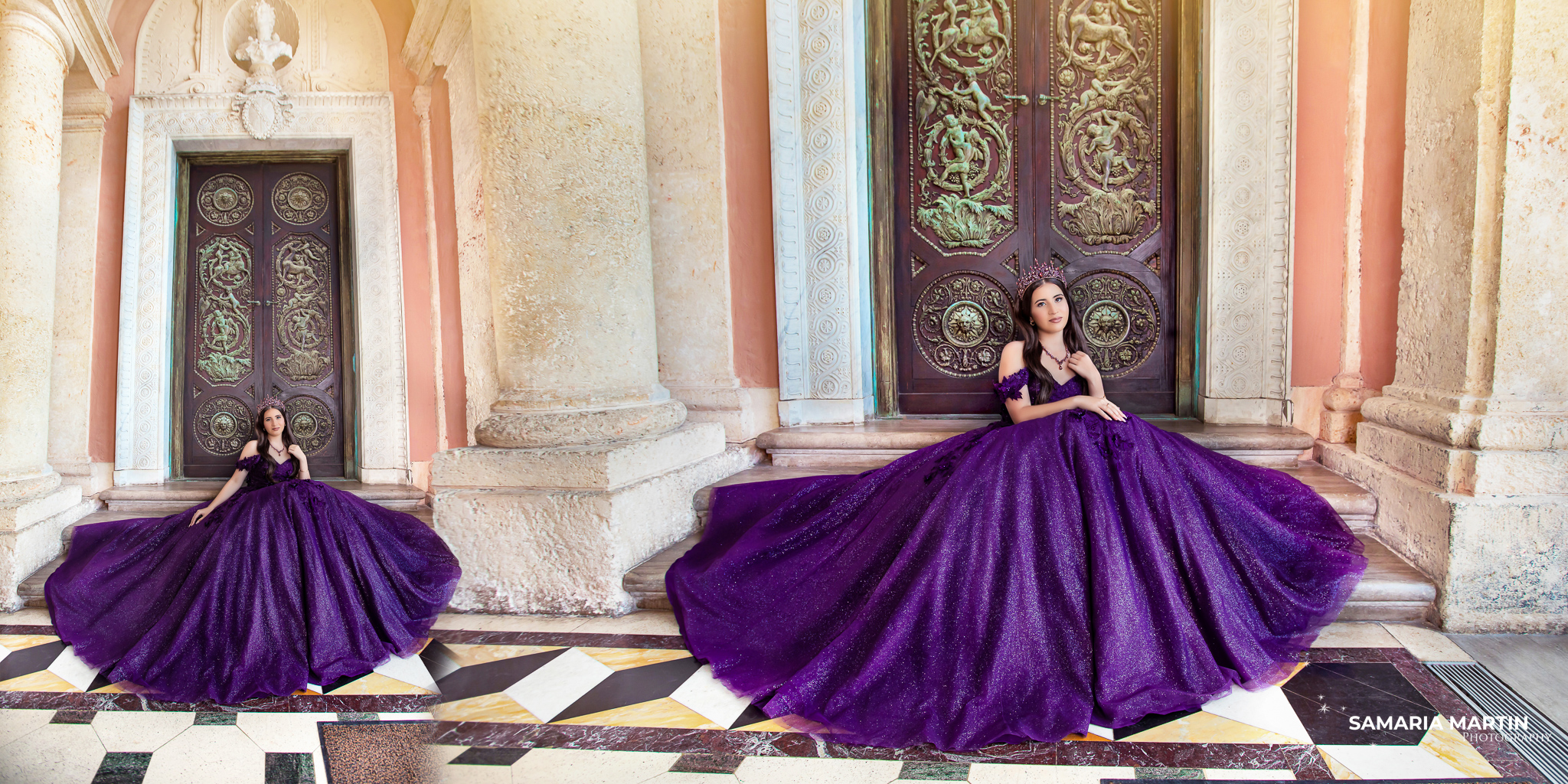 Locations. Purple dress matching with Vizcaya Museum tiles 